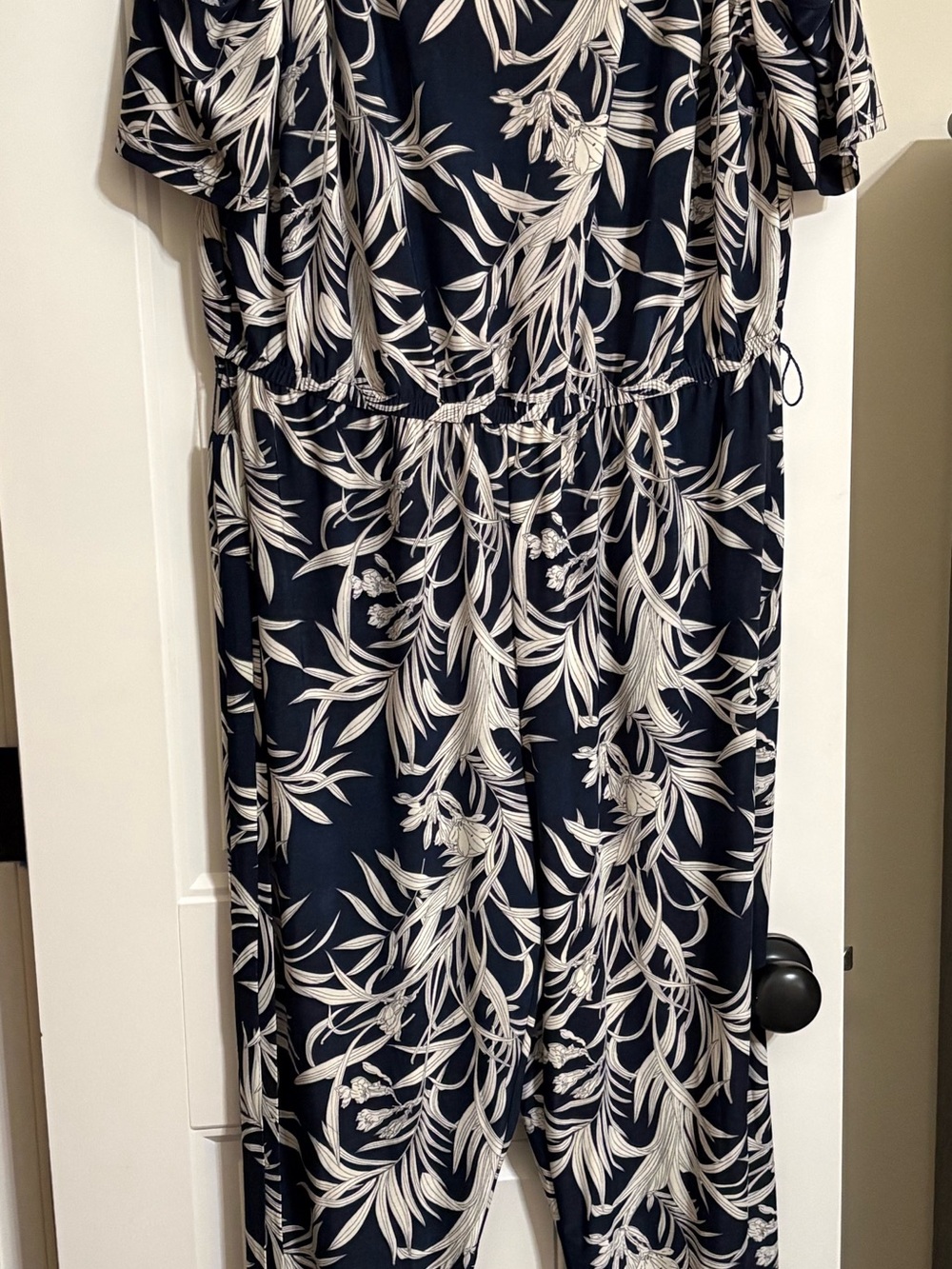 Mlle Gabrielle Navy Jumpsuit with White Leaf Print